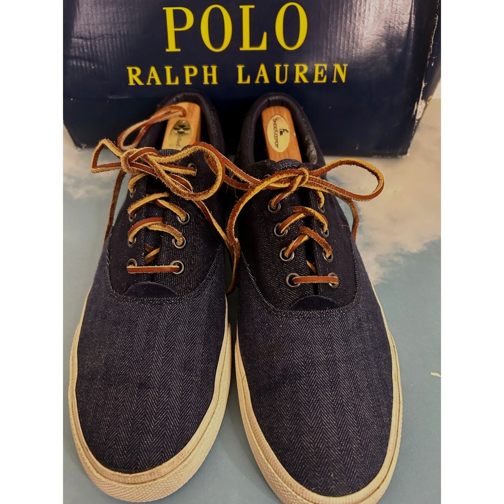 Polo Ralph Lauren Men Navy Blue Canvas Casual Shoes Sneakers Leather Laces Sz 11